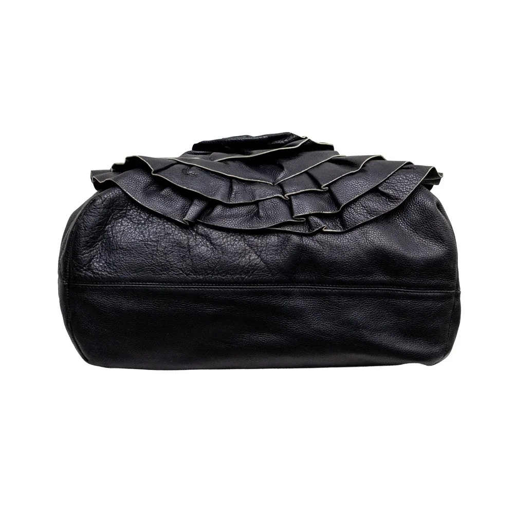 Valentino Garavani Black Pebbled Leather Rosette Flower Tote Bag Shoulder Bag
